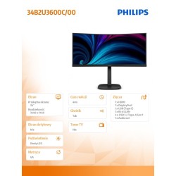 Monitor Philips 34" 34B2U3600C/00 VA UWQHD 120Hz 2xHDMI DP H… | PartsPC.pl