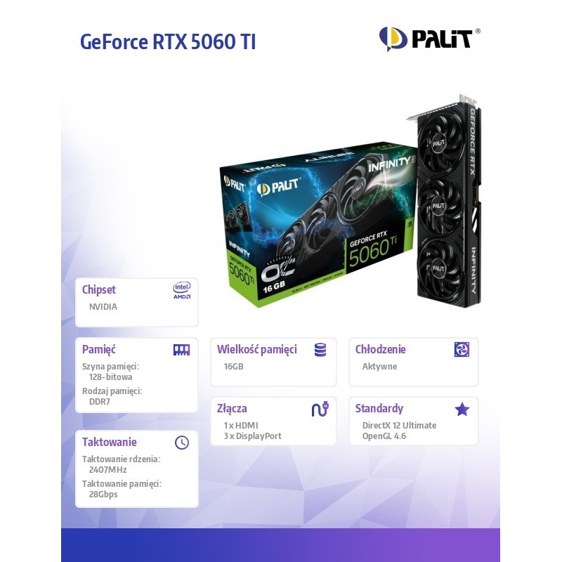 Karta VGA Palit GeForce RTX 5060 Ti Infinity 3 OC 16GB GDDR7… | PartsPC.pl