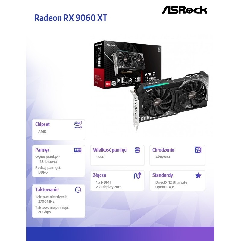 ASRock Karta graficzna Radeon RX 9060 XT CHALLENGER 16GB GDD… | PartsPC.pl