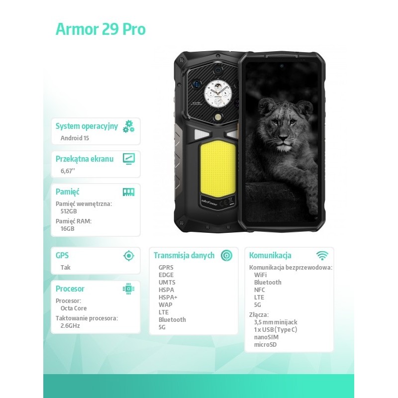 ULEFONE Smartfon Armor 29 Pro 5G 16GB/512GB czarny | PartsPC.pl