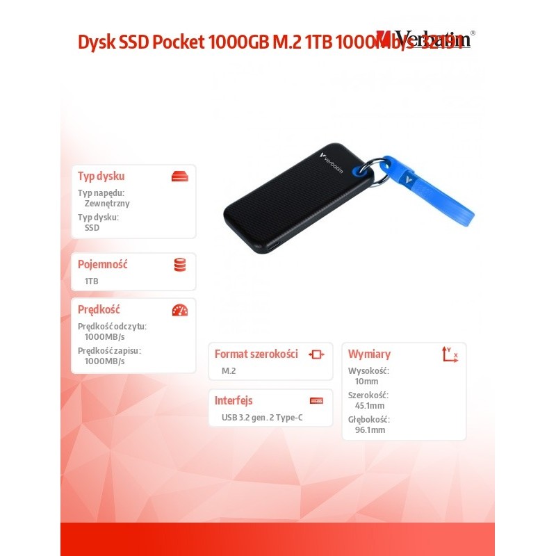 Verbatim Dysk SSD Pocket 1000GB M.2 1TB 1000Mb/s 32191 | PartsPC.pl