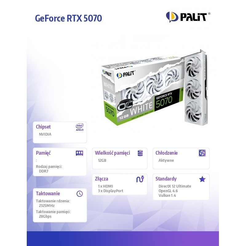 Karta VGA Palit GeForce RTX 5070 White OC 12GB GDDR7 192bit … | PartsPC.pl