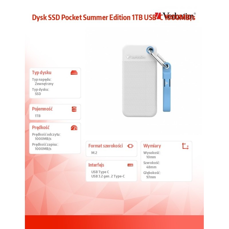 Verbatim Dysk SSD Pocket Summer Edition 1TB USB-C 1000MB/s… | PartsPC.pl