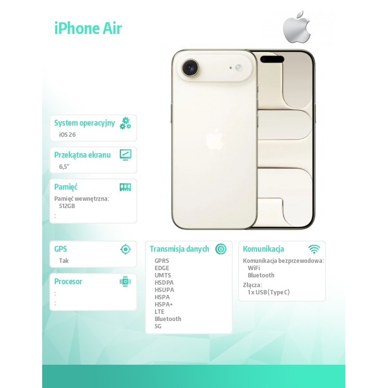 Apple iPhone Air 512GB - Jasne złoto | PartsPC.pl