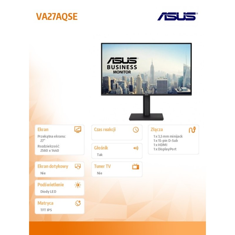 Asus Monitor 27 cali VA27AQSE IPS 75Hz HDMI DP VGA | PartsPC.pl