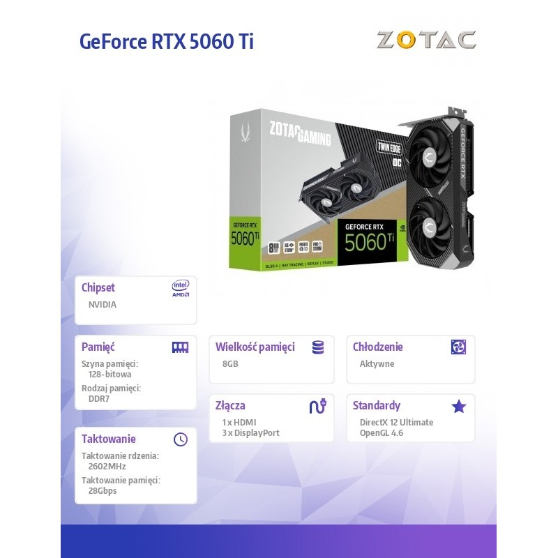 ZOTAC Karta graficzna Geforce RTX 5060 Ti 8GB TWIN EDGE OC G… | PartsPC.pl