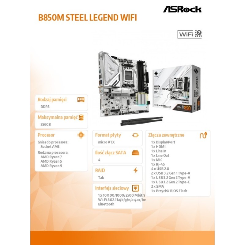 Płyta ASrock B850M Steel Legend WiFi /AMD | PartsPC.pl