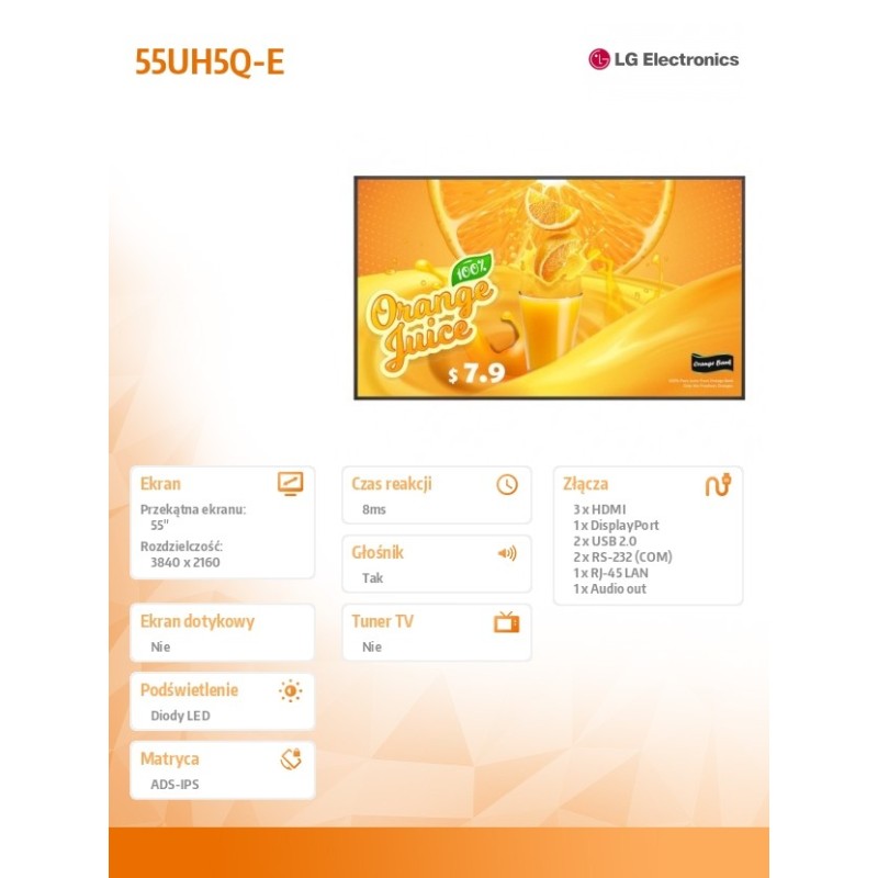 Monitor LG 55" 55UH5Q-E Digital Signage 4K UHD (24/7) | PartsPC.pl