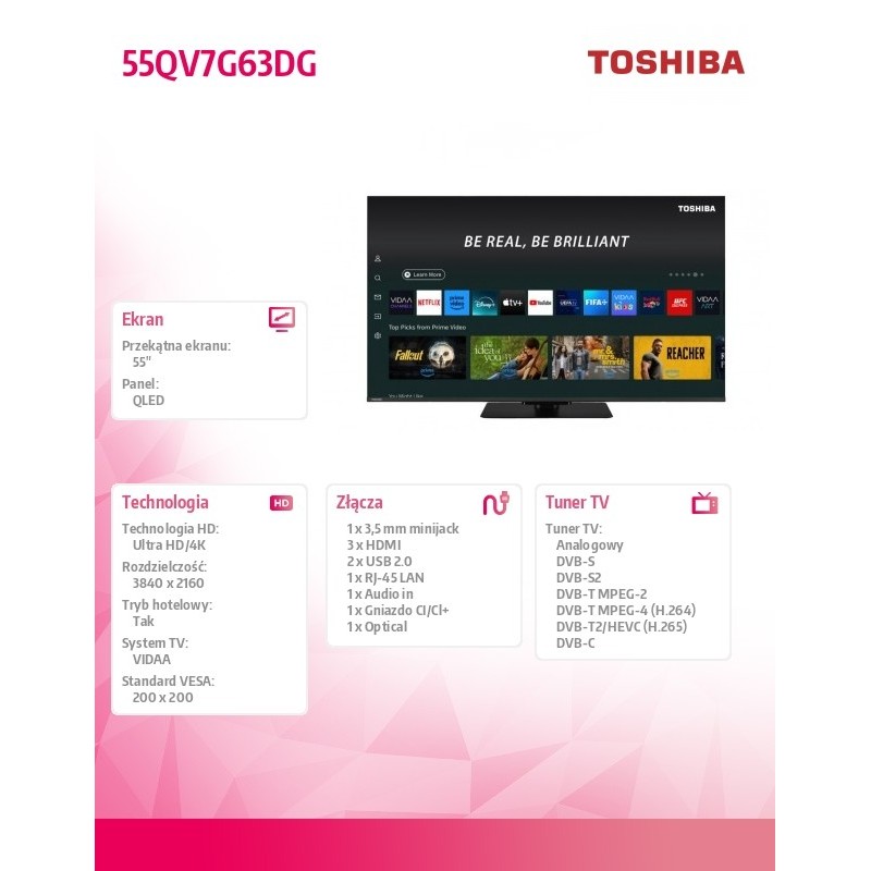 Toshiba Telewizor QLED 55 cali 55QV7G63DG | PartsPC.pl