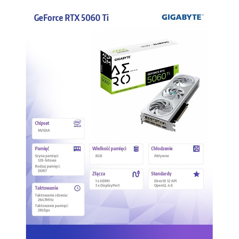 Karta VGA Gigabyte GeForce RTX 5060 Ti AERO OC 8G 8GB GDDR7 … | PartsPC.pl