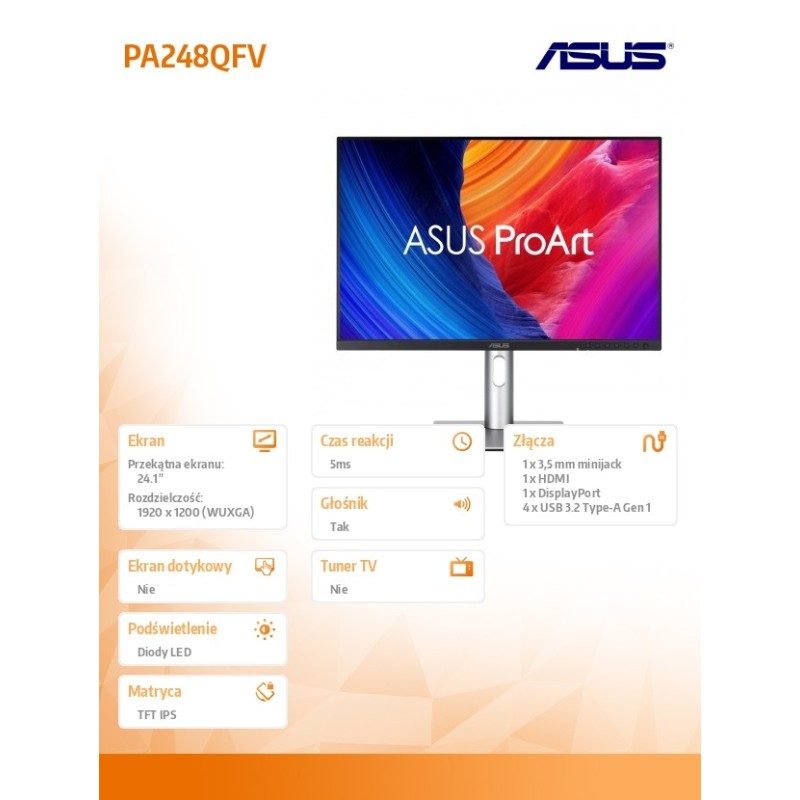 Monitor Asus 24,1" ProArt PA248QFV IPS WUXGA 100Hz HDMI DP 4… | PartsPC.pl