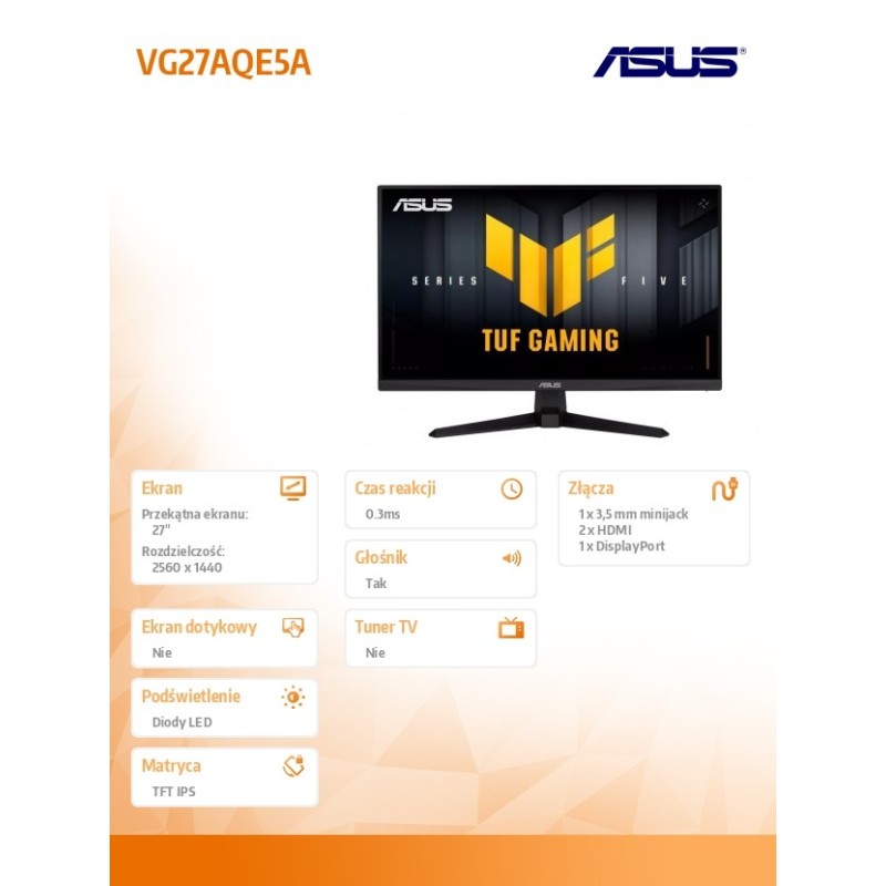 Asus Monitor 27 cali VG27AQE5A IPS QHD HDMI USB DP 165Hz | PartsPC.pl