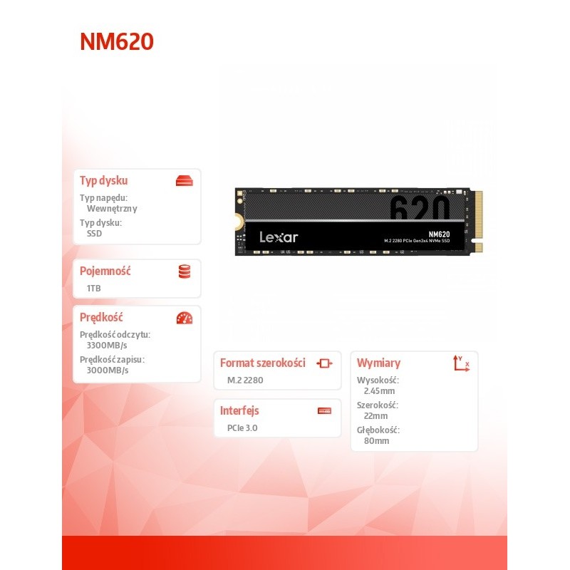 Dysk SSD Lexar NM620 1TB M.2 2280 PCIe NVMe 3.0x4 (3300/3000… | PartsPC.pl