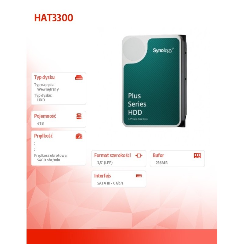 Synology HAT3300-4T | dysk 3.5'' SATA HDD o pojemności 4TB serii Plus