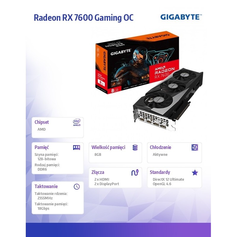 Karta VGA Gigabyte Radeon RX 7600 GAMING OC 8G 8GB GDDR6 128… | PartsPC.pl