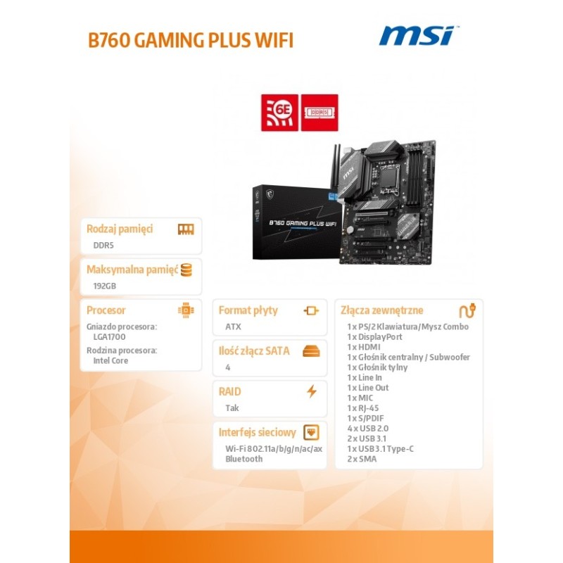 MSI Płyta główna B760 GAMING PLUS WIFI s1700 4DDR5 DP/HDMI A… | PartsPC.pl