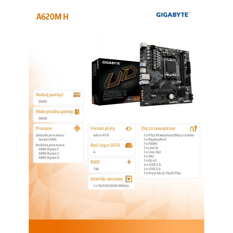 Płyta Gigabyte A620M H (rev. 1.1) /AMD