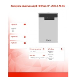 Obudowa na dysk HDD/SDD SAVIO AK-66, USB 3.0, 2,5", transparentny