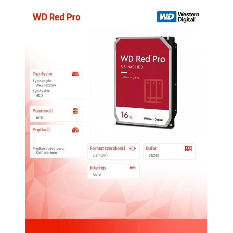 Dysk WD Red™ PRO WD161KFGX 16TB 3,5" 7200 512MB SATA I... | PartsPC.pl