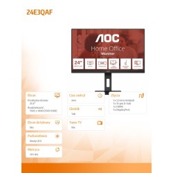 Monitor AOC 24" 24E3QAF HDMI DP VGA 2xUSB 3.0 głośniki... | PartsPC.pl
