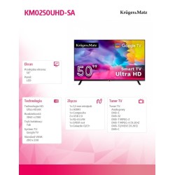 Telewizor Kruger&Matz 50" UHD Google TV, DVB-T2/S2/T/C H.265… | PartsPC.pl