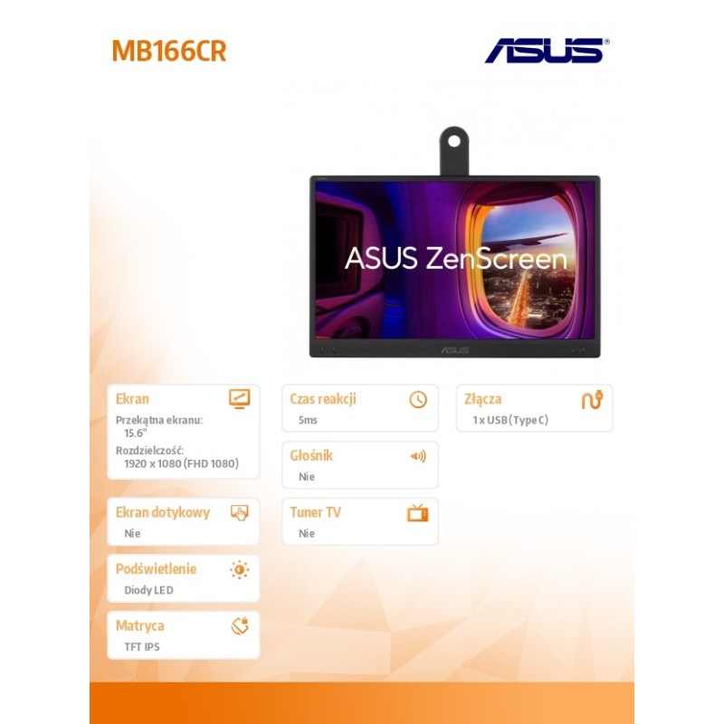 Monitor Asus 15,6" ZenScreen MB166CR Portable USB-C | PartsPC.pl