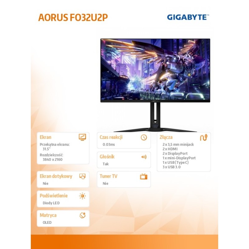 Monitor Gigabyte 31,5" AORUS FO32U2P 2xHDMI 2xDP miniDP... | PartsPC.pl