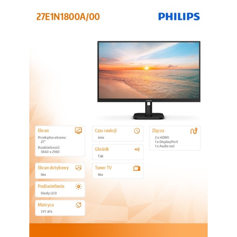 Monitor Philips 27" 27E1N1800A/00 2xHDMI DP głośniki | PartsPC.pl