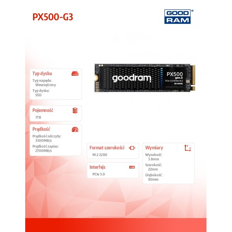 Dysk SSD GOODRAM PX500 Gen.3 1TB M.2 2280 PCIe Gen.3 NVMe 1.… | PartsPC.pl