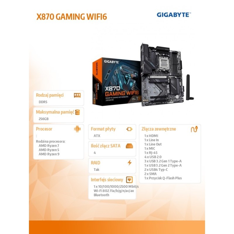 Płyta Gigabyte X870 GAMING WIFI6 /AMD | PartsPC.pl