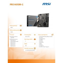 Płyta MSI PRO H610M-G /H610/DDR5/SATA3/M.2/USB3.0/PCIe4.0/s.… | PartsPC.pl
