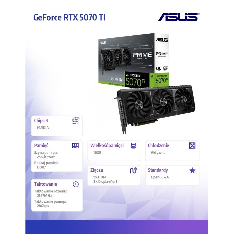 Karta VGA Asus GeForce RTX 5070 Ti PRIME-RTX5070TI-O16G OC 1… | PartsPC.pl