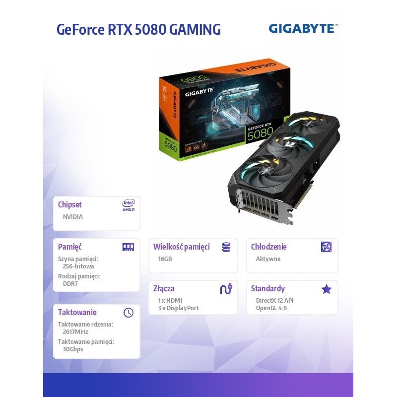 Karta VGA Gigabyte GeForce RTX 5080 GAMING OC 16G 16GB GDDR7… | PartsPC.pl