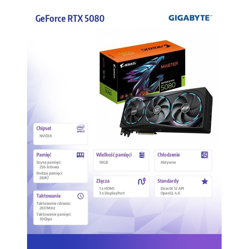 Karta VGA Gigabyte AORUS GeForce RTX 5080 MASTER 16G 16GB GD… | PartsPC.pl