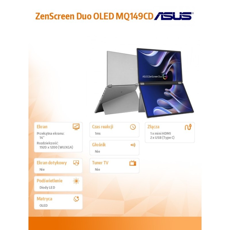 Asus Monitor MQ149CD 14 cali OLED DUO FHD mHDMI USB-C | PartsPC.pl