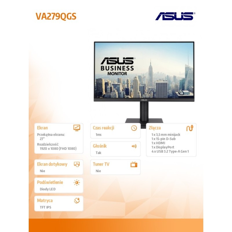 Monitor Asus 27" VA279QGS Business Monitor IPS FHD 120Hz... | PartsPC.pl