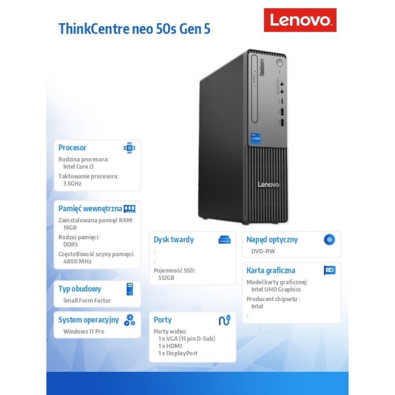 Komputer PC Lenovo ThinkCentre neo 50s SFF G5 i3-14100/16GB/… | PartsPC.pl