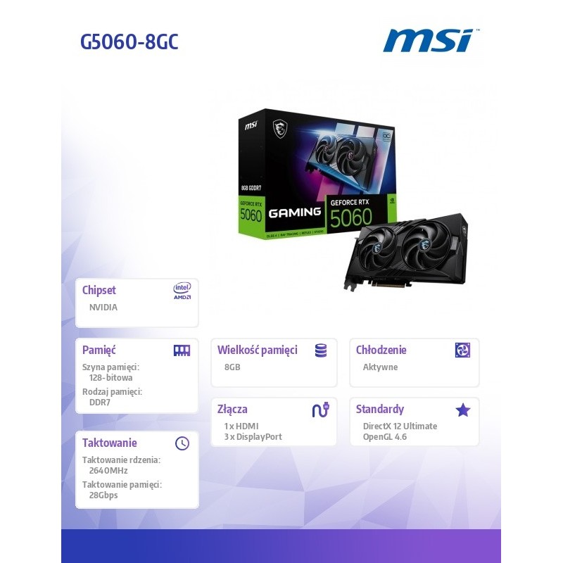 MSI Karta graficzna GeForce RTX 5060 8G GAMING OC | PartsPC.pl