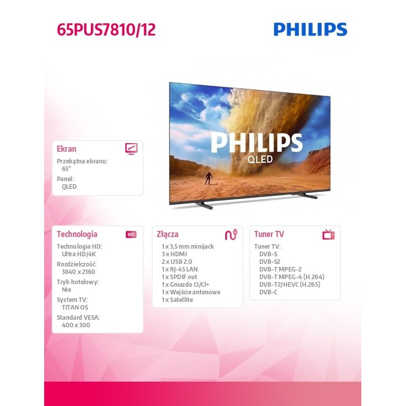 Telewizor QLED 65 cali 65PUS7810/12 | PartsPC.pl