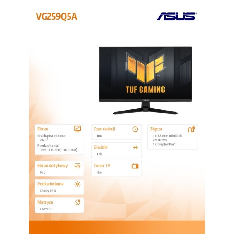 Asus Monitor 25 cali VG259Q5A IPS 200Hz 0.3MS HDMI DP | PartsPC.pl