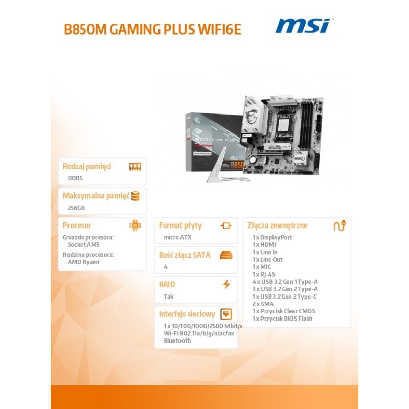 Płyta MSI B850M GAMING PLUS WIFI6E /AMD | PartsPC.pl