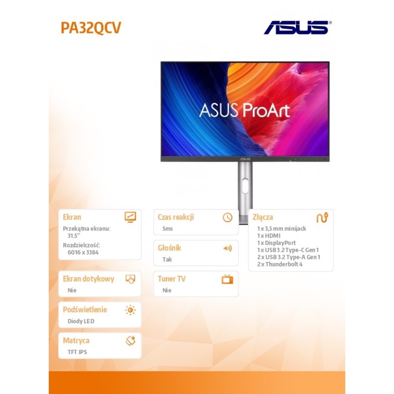 Asus Monitor 31.5 cala PA32QCV 6K IPS HDMI DP USB-C THb4 | PartsPC.pl