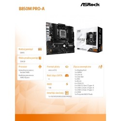 Płyta ASrock B850M Pro-A /AMD B850/DDR5/SATA3/M.2/USB3.1/PCI… | PartsPC.pl