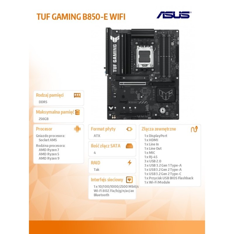 Płyta Asus TUF GAMING B850-E WIFI /AMD | PartsPC.pl