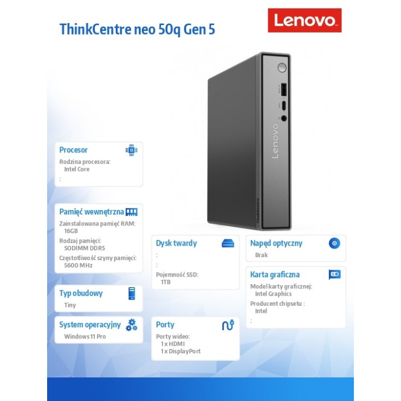 Komputer PC Lenovo ThinkCentre neo 50q G5 Tiny Core 7 | PartsPC.pl