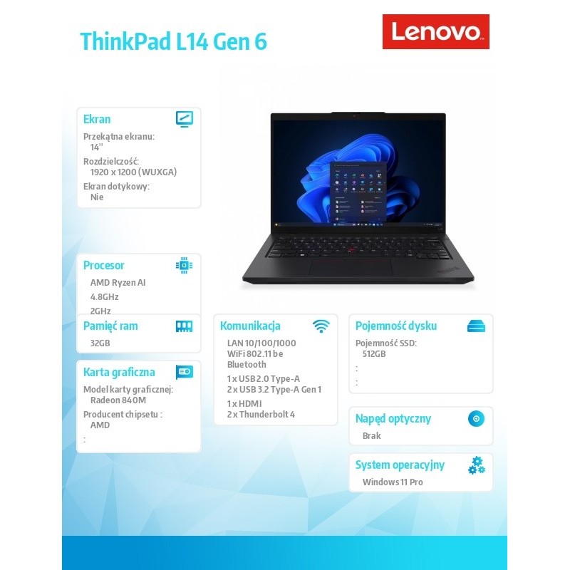 Laptop ThinkPad L14 AMD G6 21SE002APB W11Pro 5 PRO 340/32GB/… | PartsPC.pl