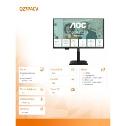 Monitor AOC 27" Q27P4CV IPS QHD 120Hz HDMI 2xDP HUB RJ45 gło… | PartsPC.pl