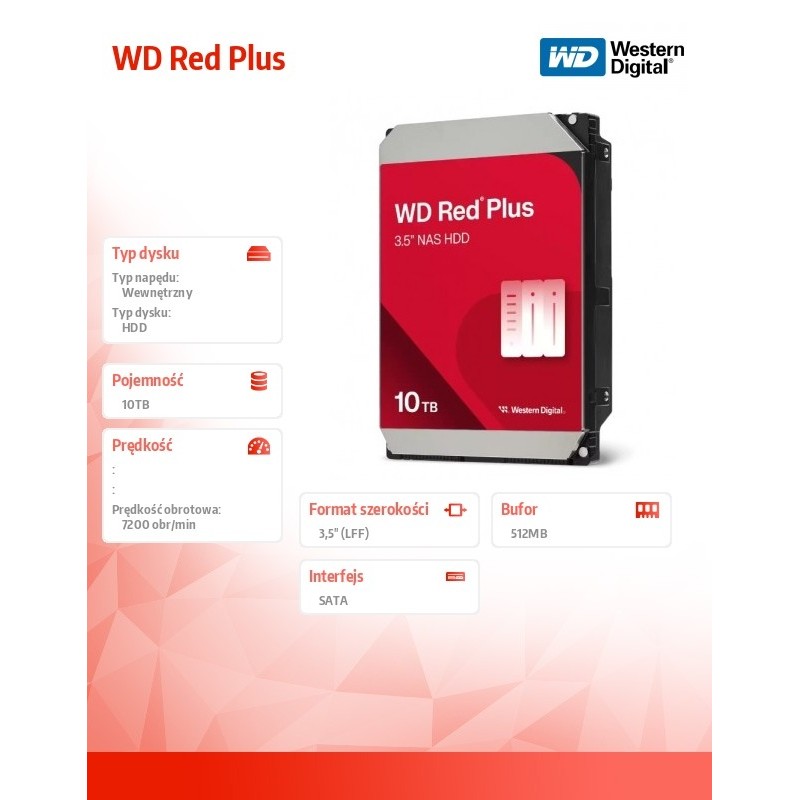 Dysk WD Red™ Plus WD100EFGX 10TB 3,5" 7200 512MB SATA III | PartsPC.pl