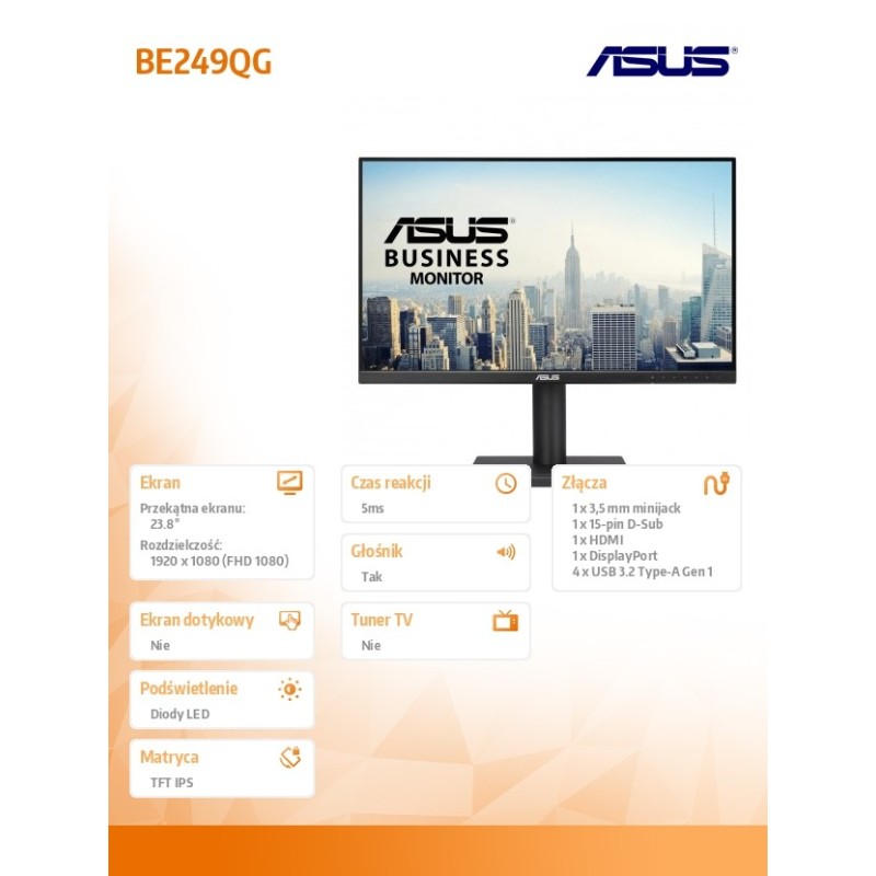 Monitor Asus 23,8" BE249QG IPS FHD 120Hz HDMI DP VGA HUB gło… | PartsPC.pl