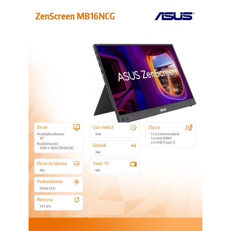 Monitor Asus 16" ZenScreen MB16NCG IPS WQXGA 155Hz Mini HDMI… | PartsPC.pl